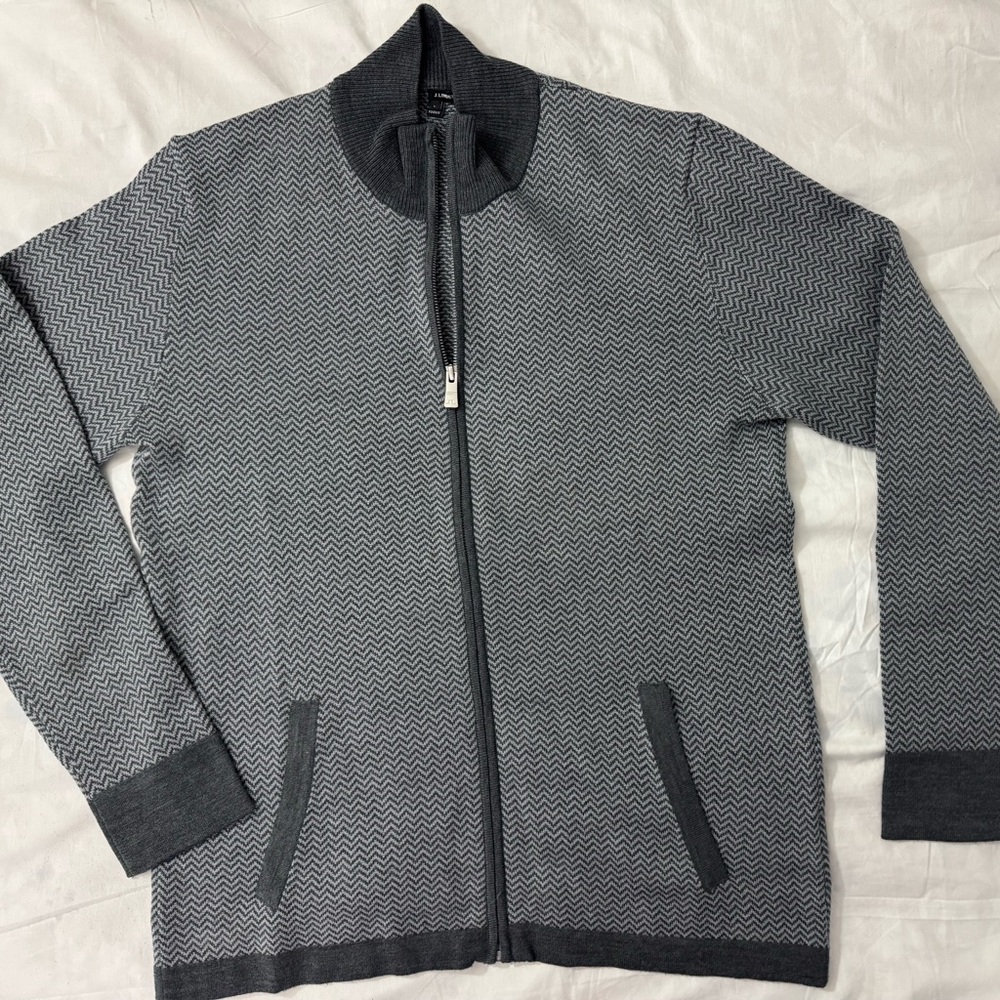 J.Lindeberg Men's Chevron Pattern Zip-Up Sweater - Gray
